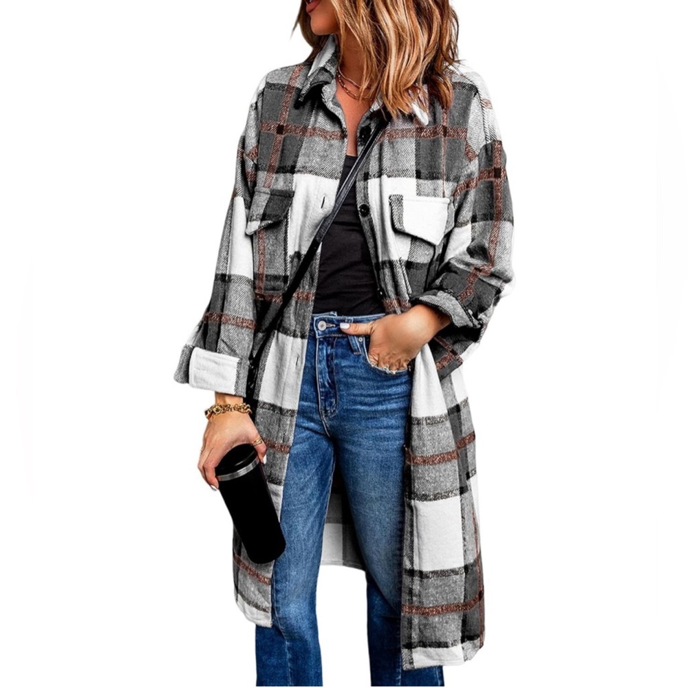 Womens Long flat Jacket Long Sleeve Button Down flannel (chose Color/SZ